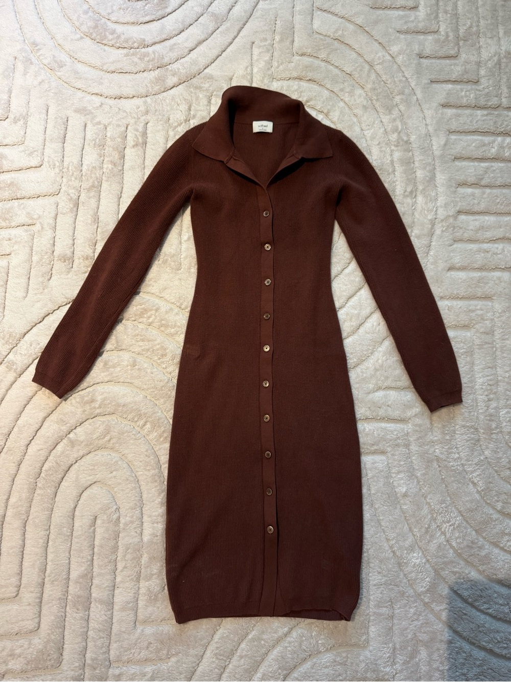 Aritzia wilfred Button-Front Ribbed Knit Dress - Brown